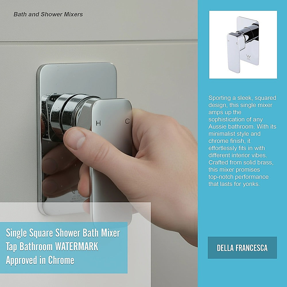 Single Square Shower Bath Mixer Tap Bathroom WATERMARK Approved in Chrome V63-847951