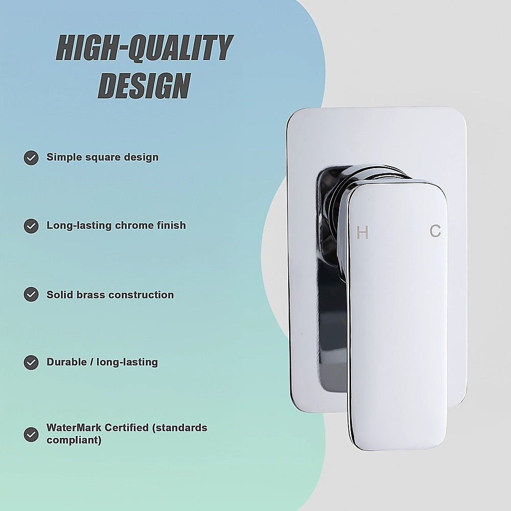 Single Square Shower Bath Mixer Tap Bathroom WATERMARK Approved in Chrome V63-847951