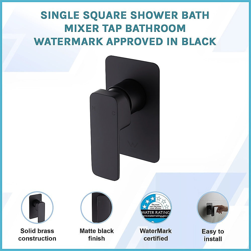 Single Square Shower Bath Mixer Tap Bathroom WATERMARK Approved in Black V63-847961