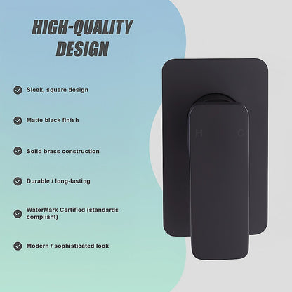 Single Square Shower Bath Mixer Tap Bathroom WATERMARK Approved in Black V63-847961