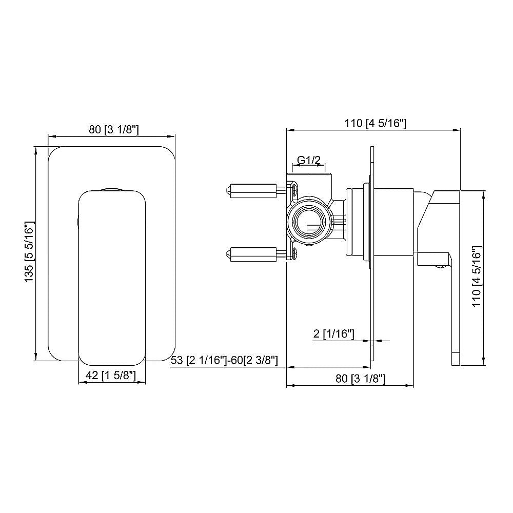 Single Square Shower Bath Mixer Tap Bathroom WATERMARK Approved in Black V63-847961