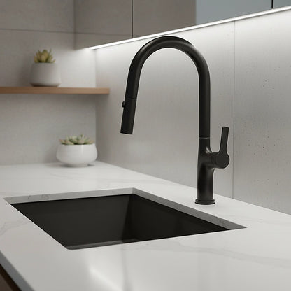 Kitchen Laundry Bathroom Basin Sink Pull Out Mixer Tap Faucet in Black V63-847991