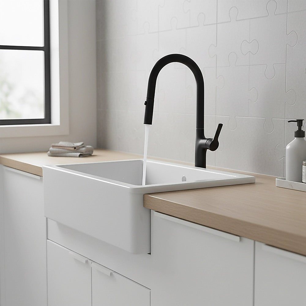 Kitchen Laundry Bathroom Basin Sink Pull Out Mixer Tap Faucet in Black V63-847991