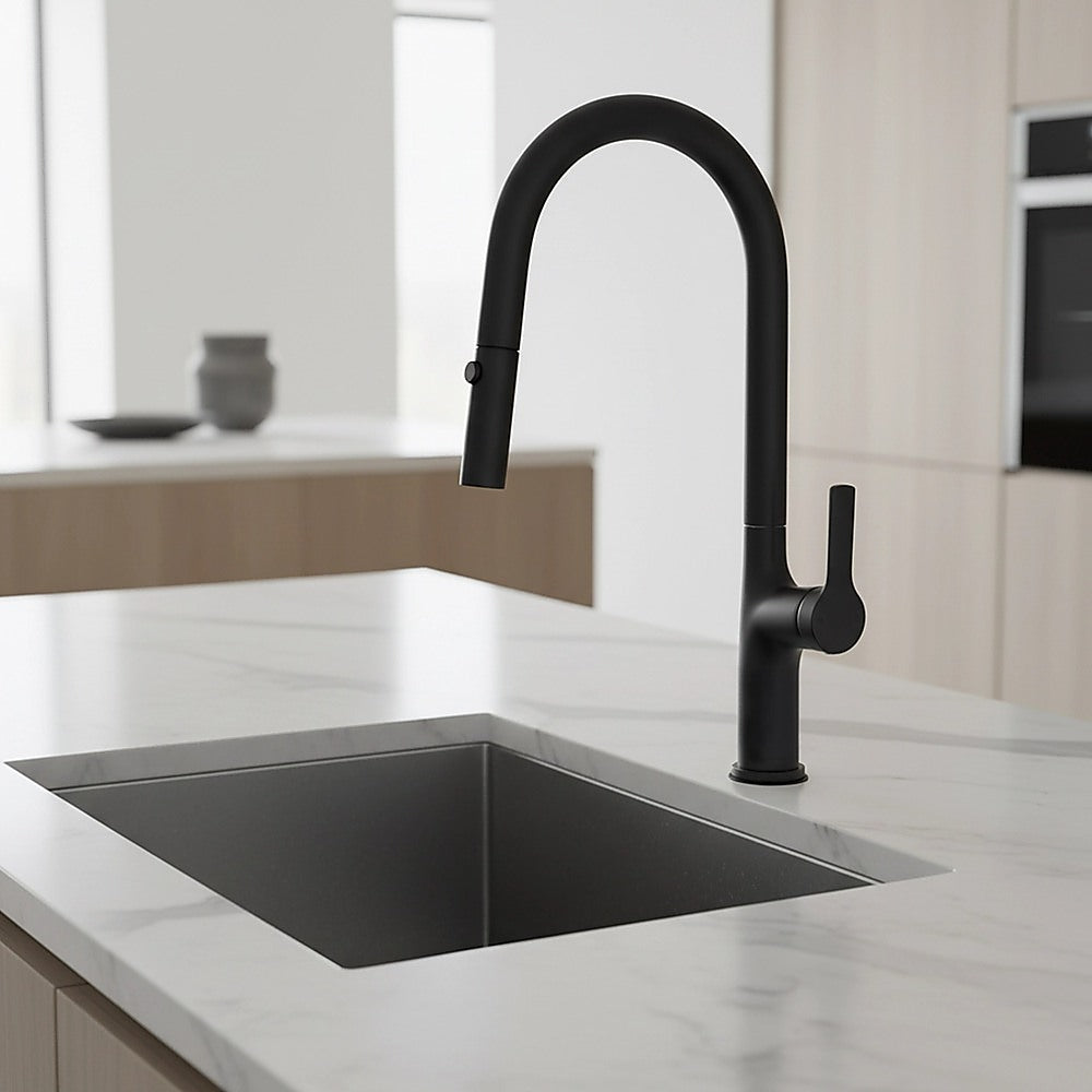 Kitchen Laundry Bathroom Basin Sink Pull Out Mixer Tap Faucet in Black V63-847991
