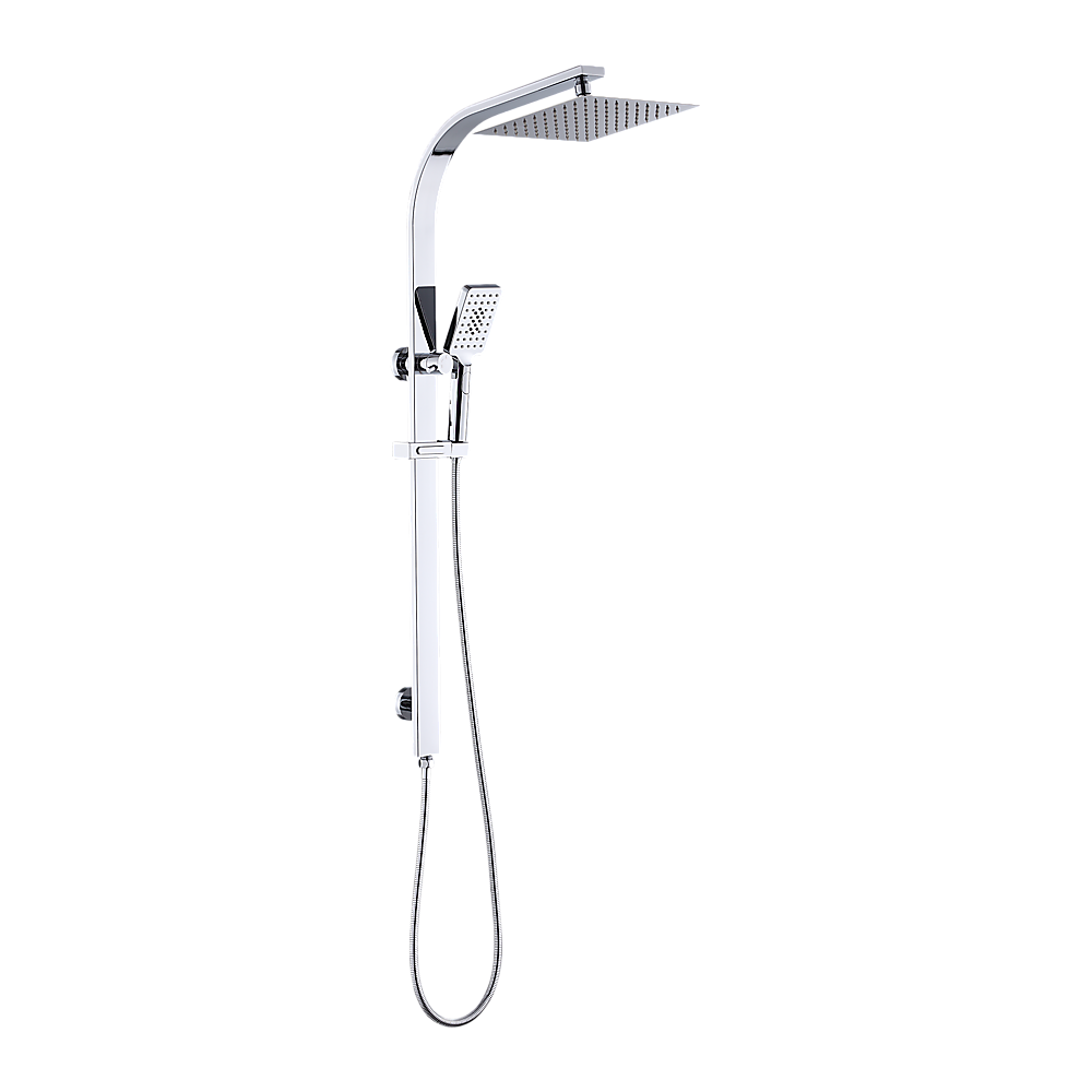 WELS 10" Rain Shower Head Set Square Dual Heads High Pressure with Handheld in Chrome V63-848011