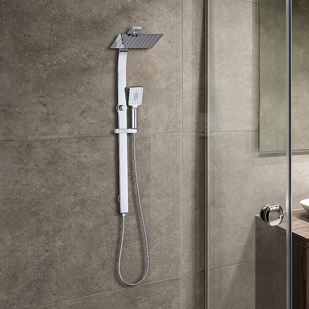 WELS 10" Rain Shower Head Set Square Dual Heads High Pressure with Handheld in Chrome V63-848011