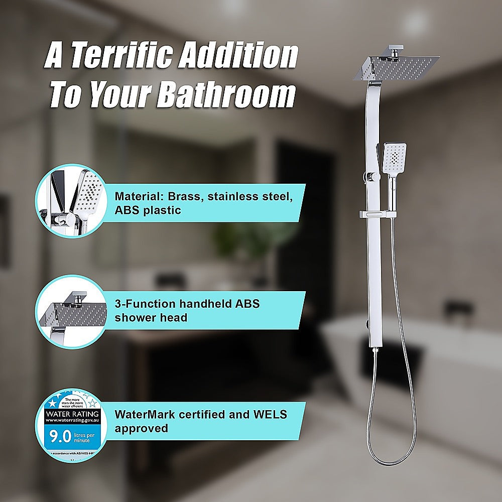 WELS 10" Rain Shower Head Set Square Dual Heads High Pressure with Handheld in Chrome V63-848011