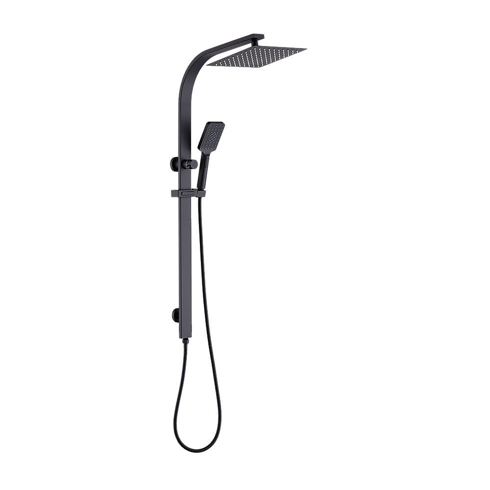WELS 10" Rain Shower Head Set Square Dual Heads High Pressure with Handheld in Black V63-848021