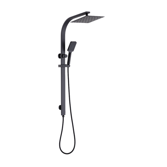 WELS 10" Rain Shower Head Set Square Dual Heads High Pressure with Handheld in Black V63-848021