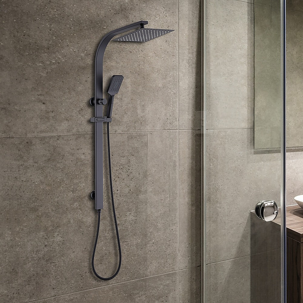 WELS 10" Rain Shower Head Set Square Dual Heads High Pressure with Handheld in Black V63-848021