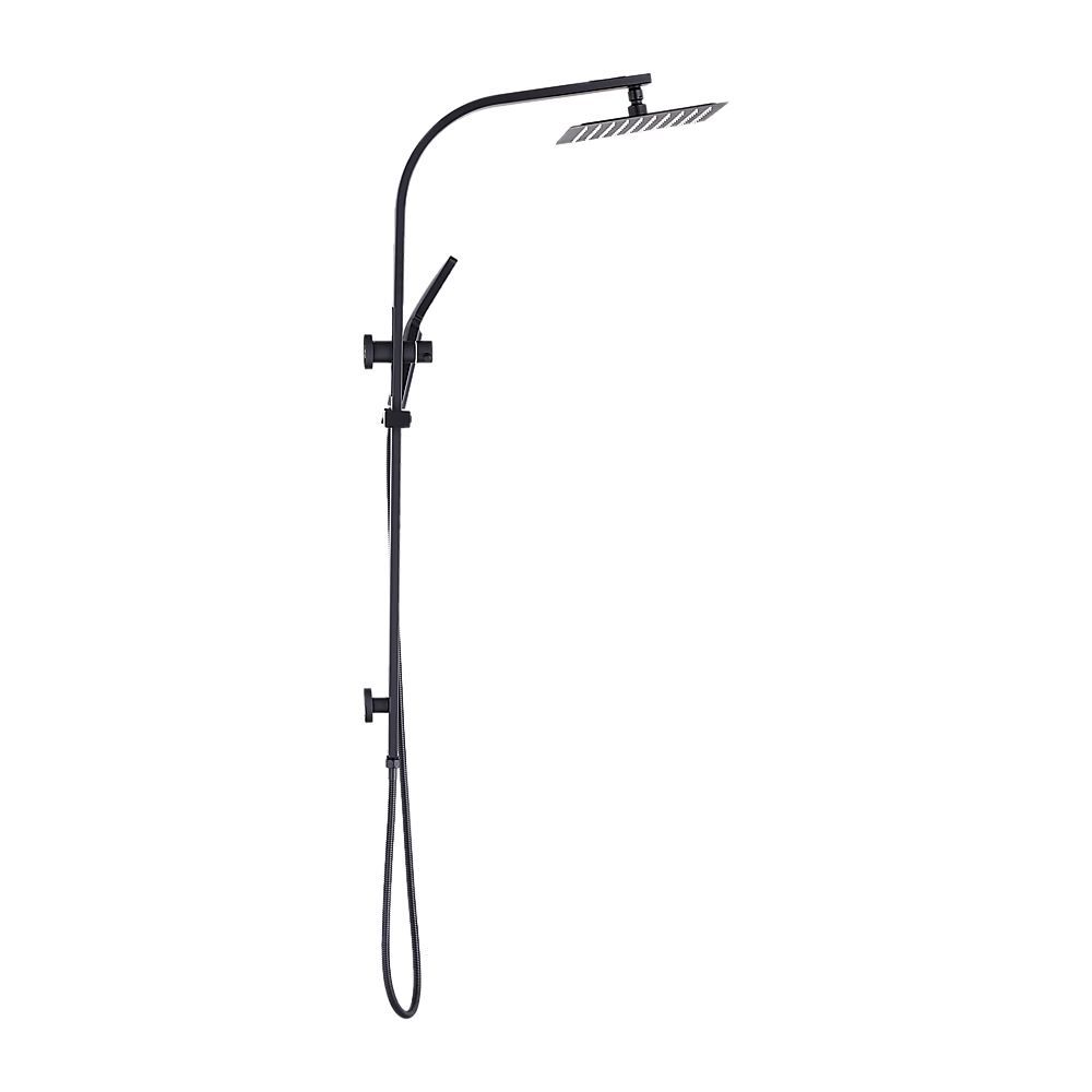 WELS 10" Rain Shower Head Set Square Dual Heads High Pressure with Handheld in Black V63-848021