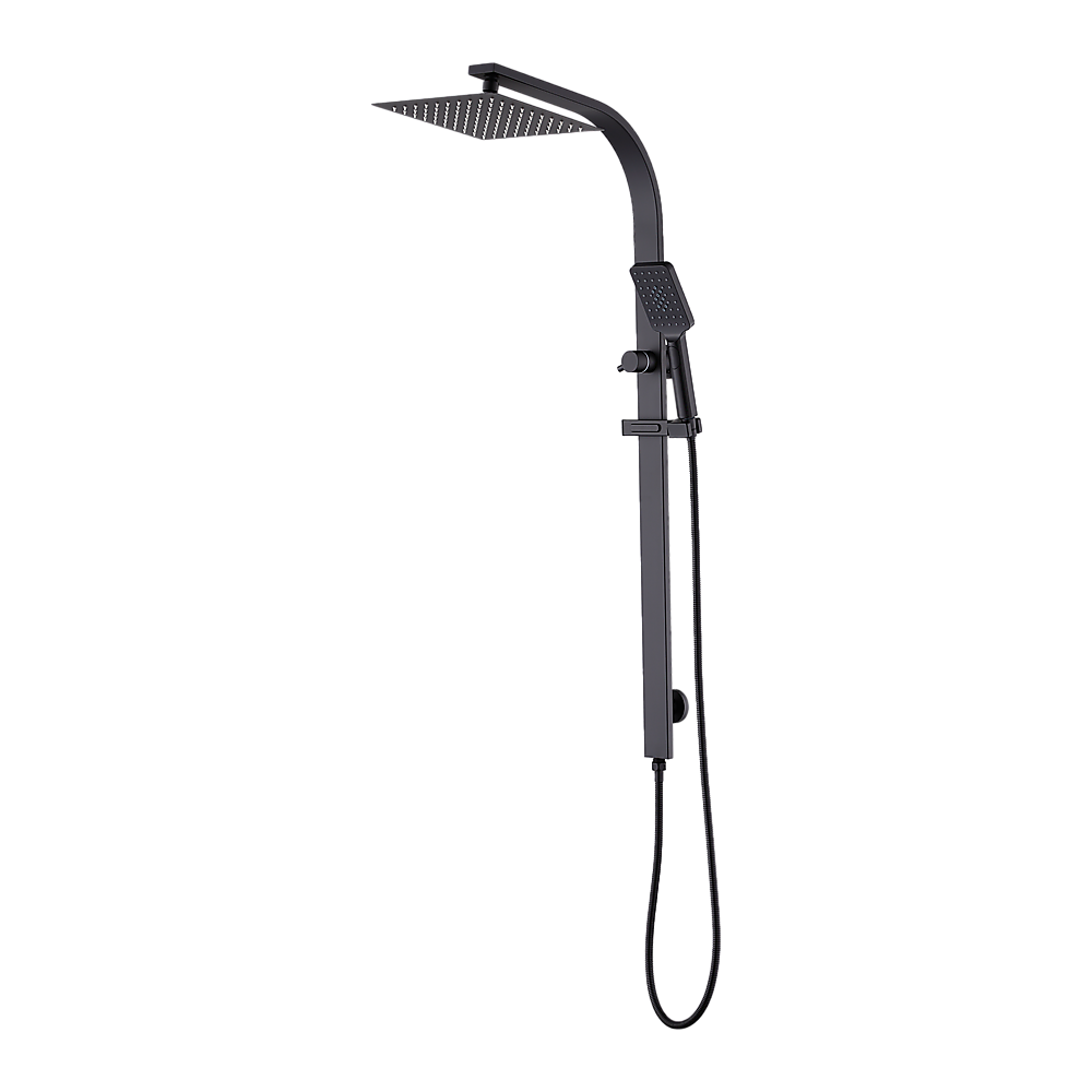 WELS 10" Rain Shower Head Set Square Dual Heads High Pressure with Handheld in Black V63-848021