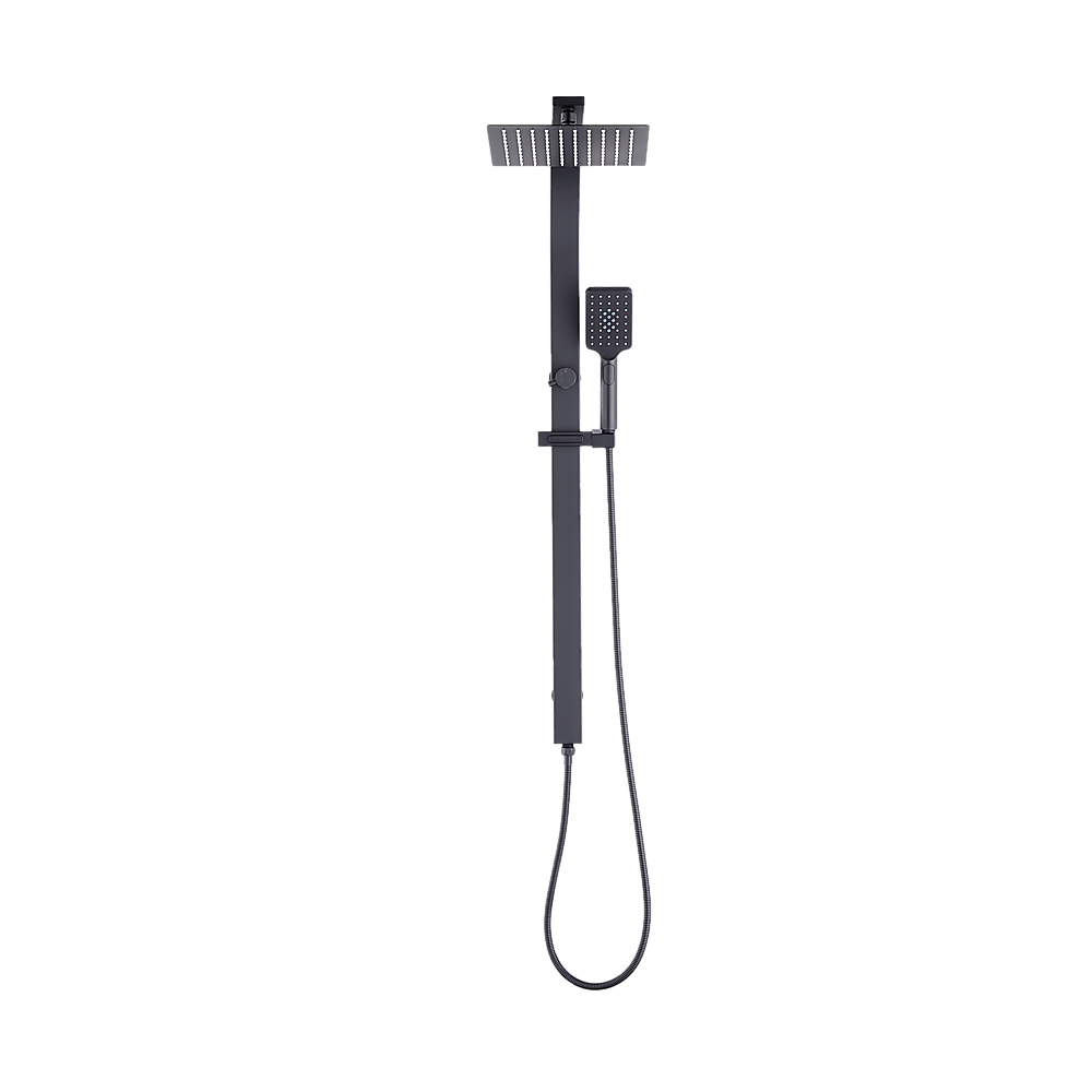 WELS 10" Rain Shower Head Set Square Dual Heads High Pressure with Handheld in Black V63-848021