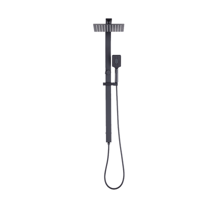WELS 10" Rain Shower Head Set Square Dual Heads High Pressure with Handheld in Black V63-848021