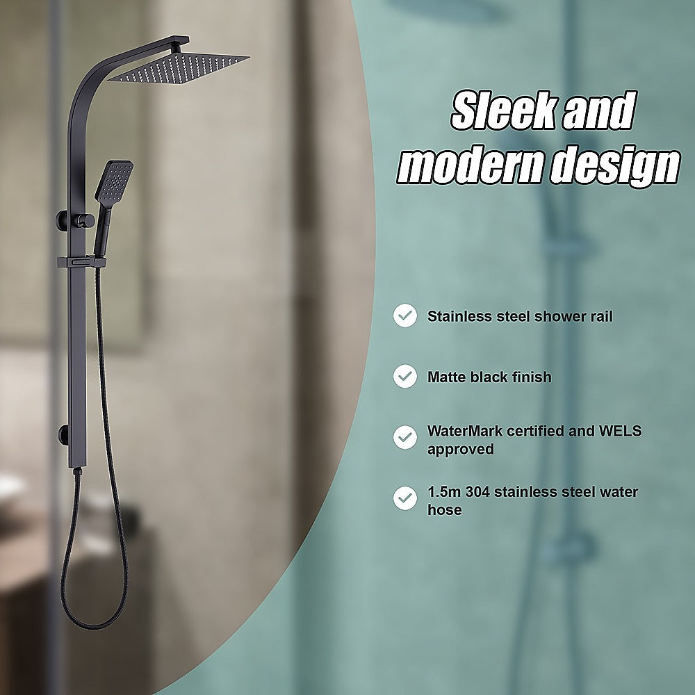 WELS 10" Rain Shower Head Set Square Dual Heads High Pressure with Handheld in Black V63-848021