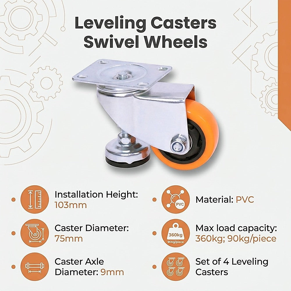 Leveling Casters Swivel Wheels Set of 4, 360 kg Total Load Capacity V63-848161