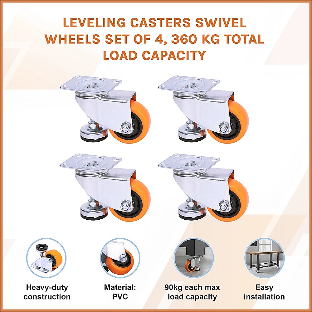 Leveling Casters Swivel Wheels Set of 4, 360 kg Total Load Capacity V63-848161