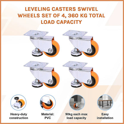 Leveling Casters Swivel Wheels Set of 4, 360 kg Total Load Capacity V63-848161