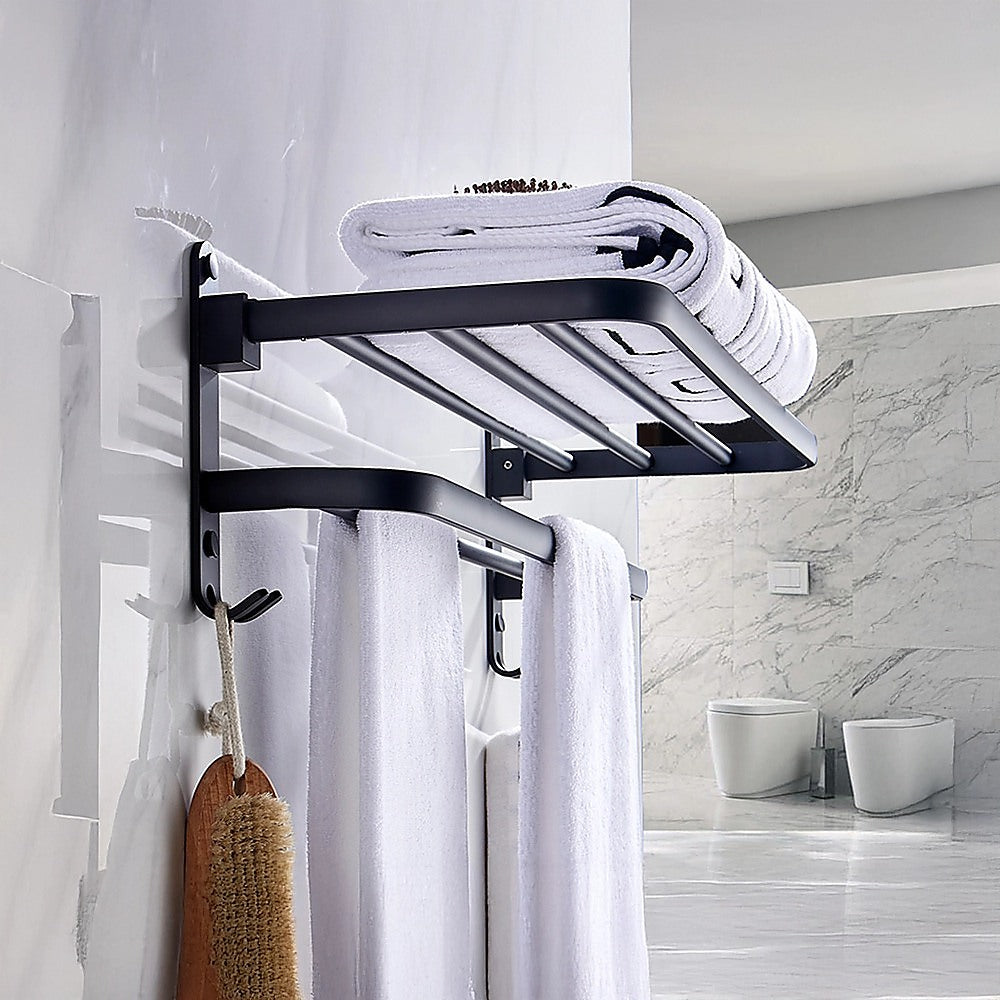 Towel Rack Folding Holder with Hook Accessories Wall Hanger Aluminium Bar Shelf V63-848211