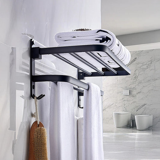 Towel Rack Folding Holder with Hook Accessories Wall Hanger Aluminium Bar Shelf V63-848211