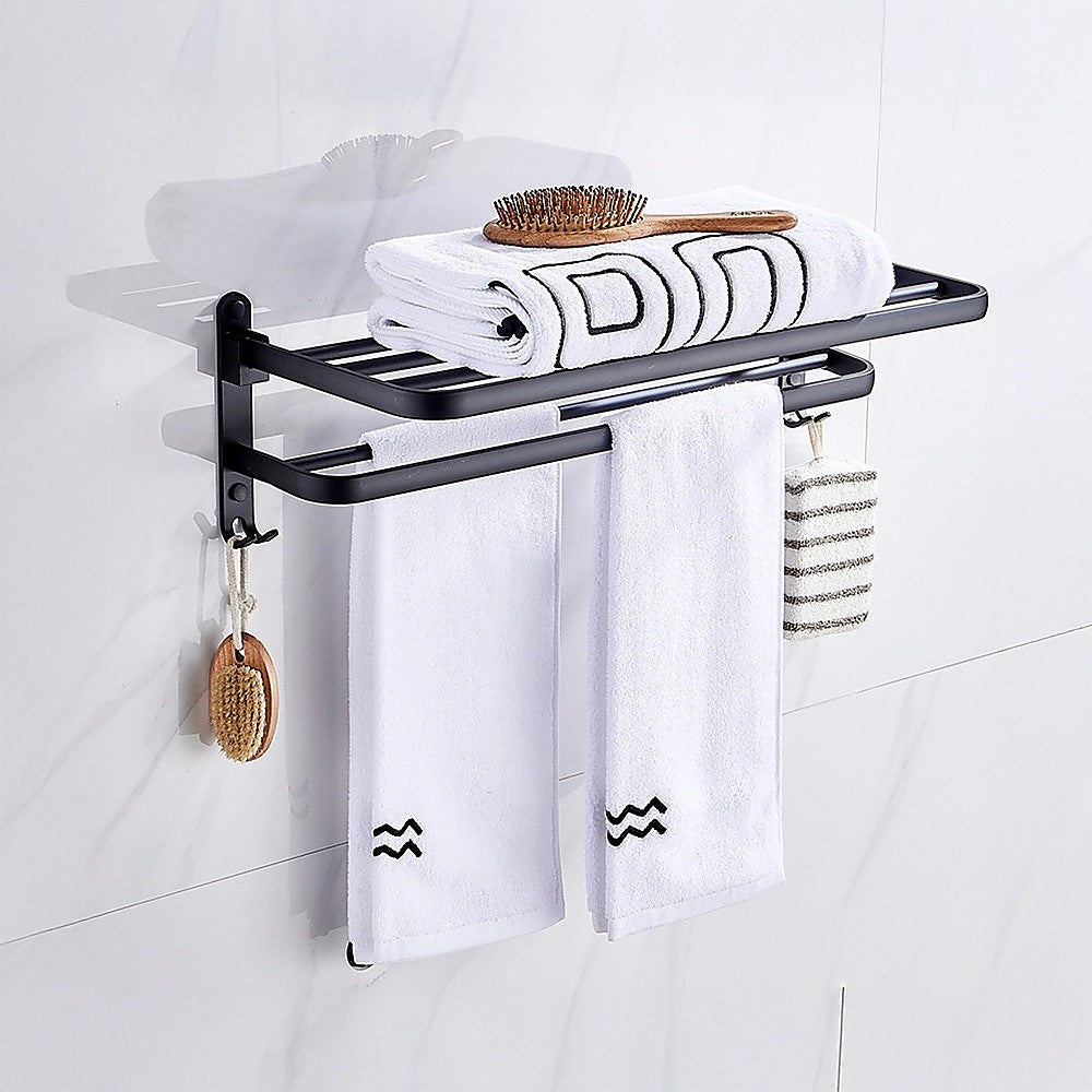 Towel Rack Folding Holder with Hook Accessories Wall Hanger Aluminium Bar Shelf V63-848211