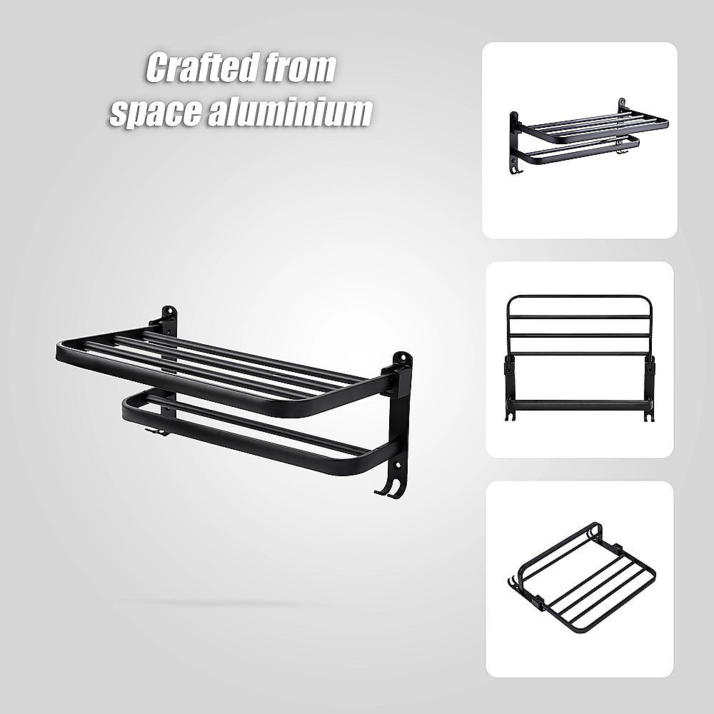 Towel Rack Folding Holder with Hook Accessories Wall Hanger Aluminium Bar Shelf V63-848211