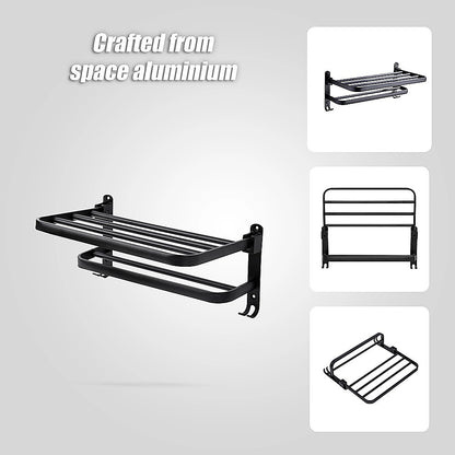 Towel Rack Folding Holder with Hook Accessories Wall Hanger Aluminium Bar Shelf V63-848211