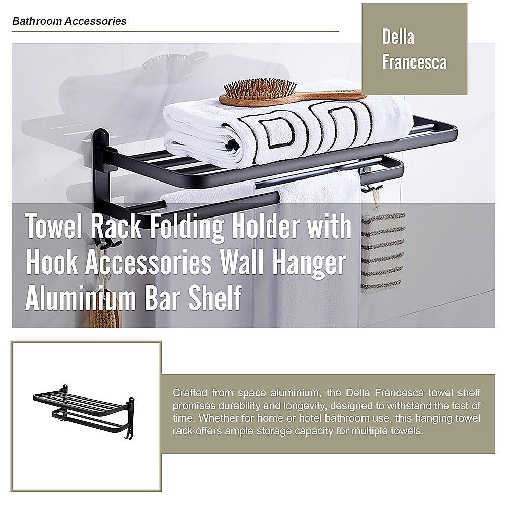 Towel Rack Folding Holder with Hook Accessories Wall Hanger Aluminium Bar Shelf V63-848211