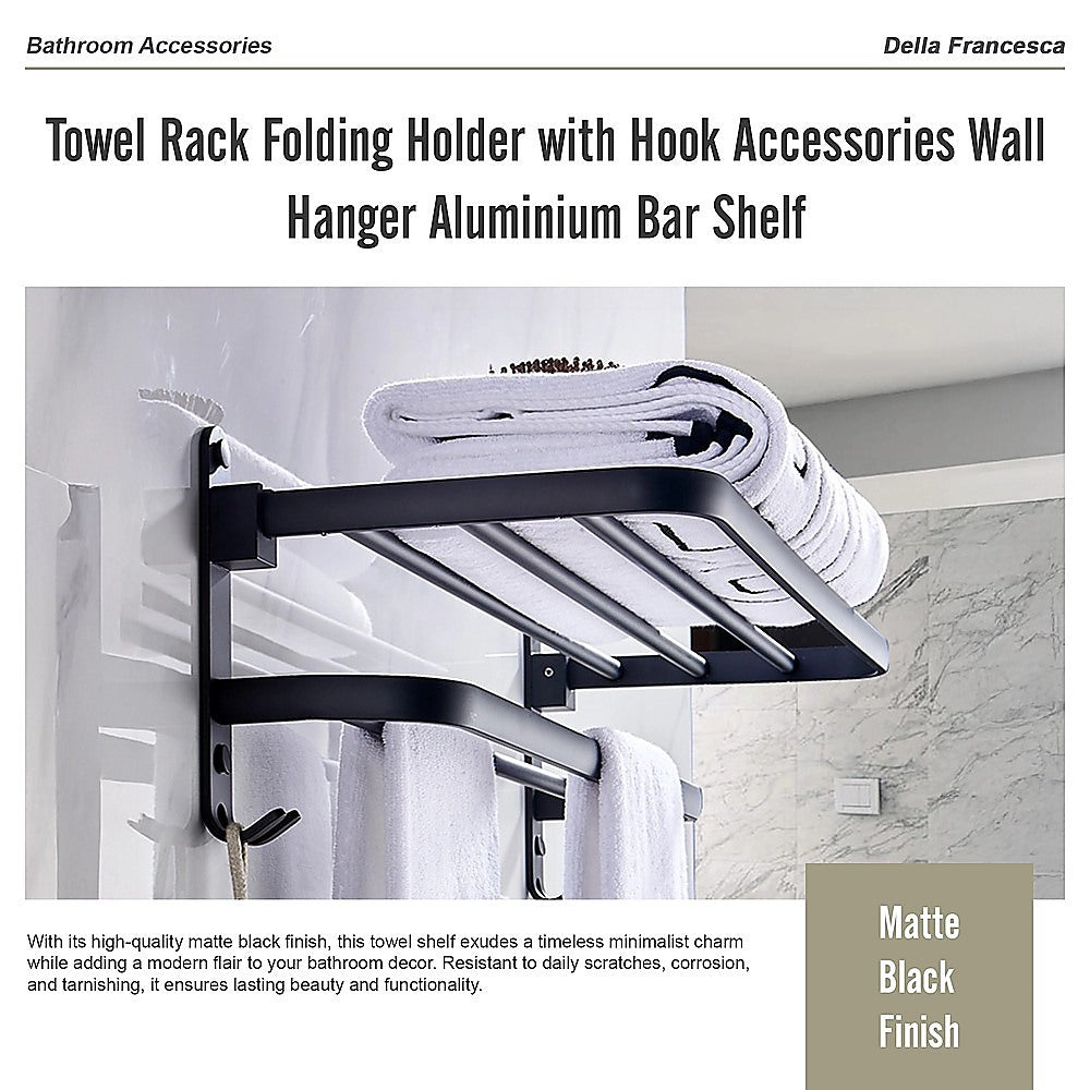 Towel Rack Folding Holder with Hook Accessories Wall Hanger Aluminium Bar Shelf V63-848211