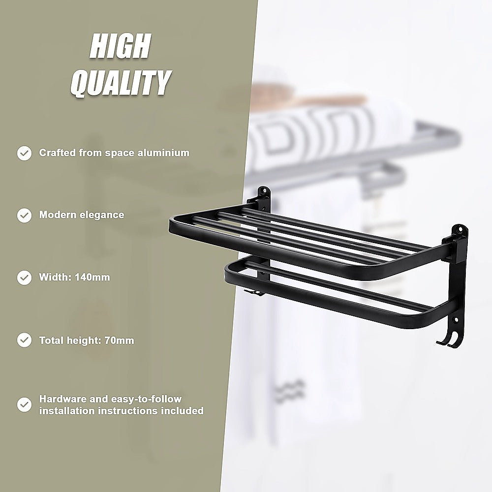 Towel Rack Folding Holder with Hook Accessories Wall Hanger Aluminium Bar Shelf V63-848211