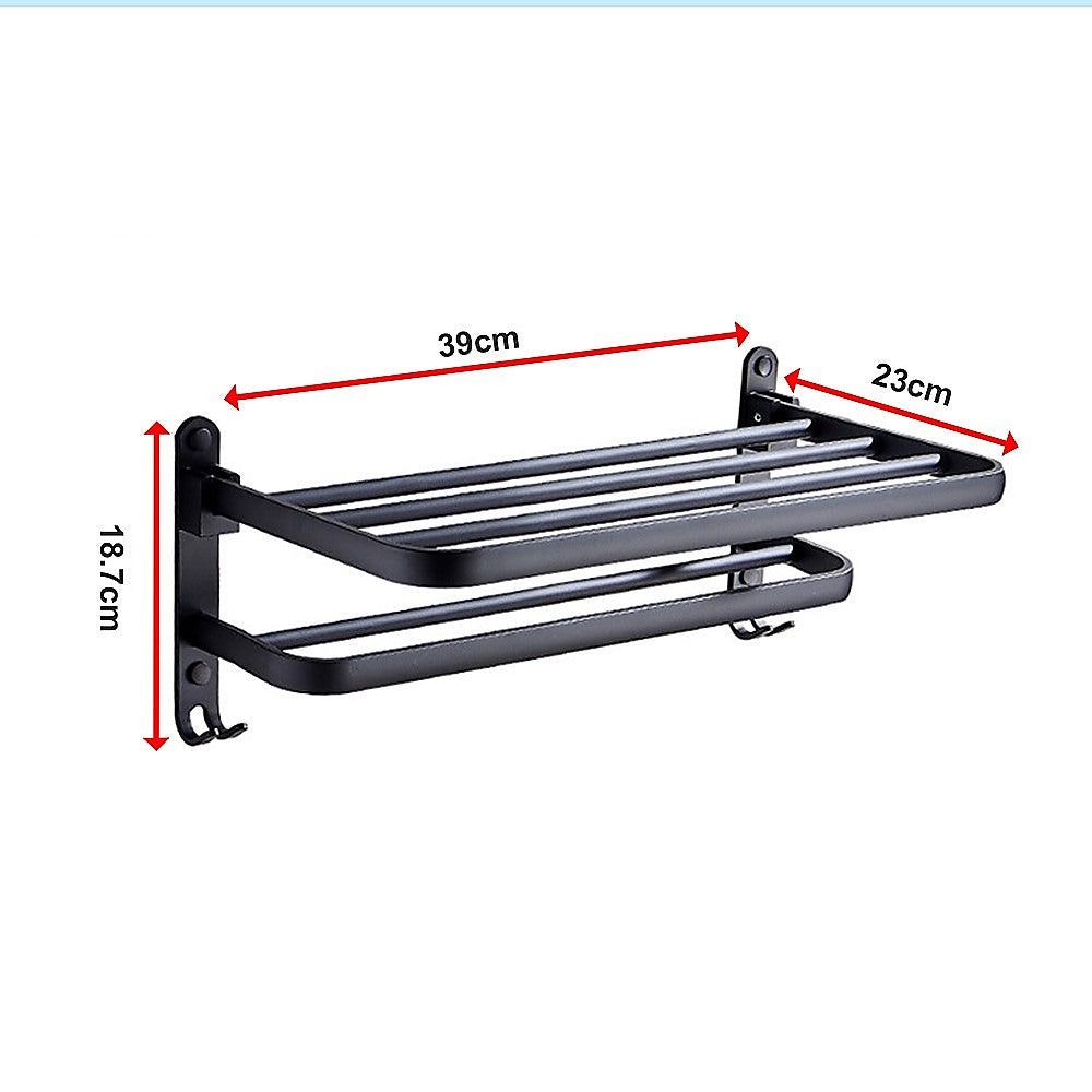 Towel Rack Folding Holder with Hook Accessories Wall Hanger Aluminium Bar Shelf V63-848211