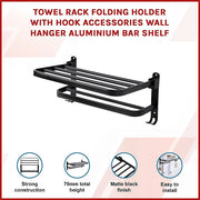 Towel Rack Folding Holder with Hook Accessories Wall Hanger Aluminium Bar Shelf V63-848211