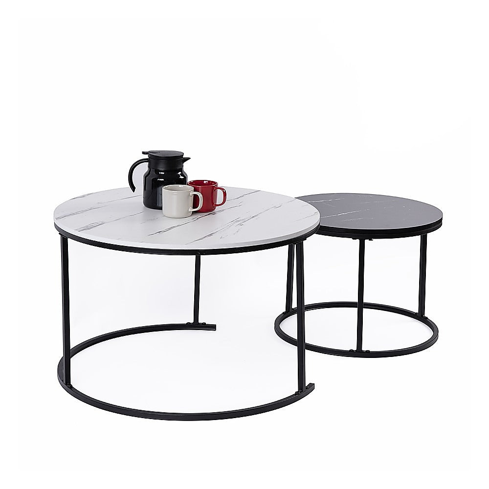 Set of 2 Coffee Table Round Marble Nesting Side End Table Furniture V63-848251