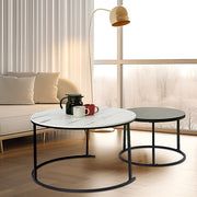 Set of 2 Coffee Table Round Marble Nesting Side End Table Furniture V63-848251