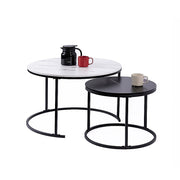 Set of 2 Coffee Table Round Marble Nesting Side End Table Furniture V63-848251