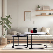 Set of 2 Coffee Table Round Marble Nesting Side End Table Furniture V63-848251