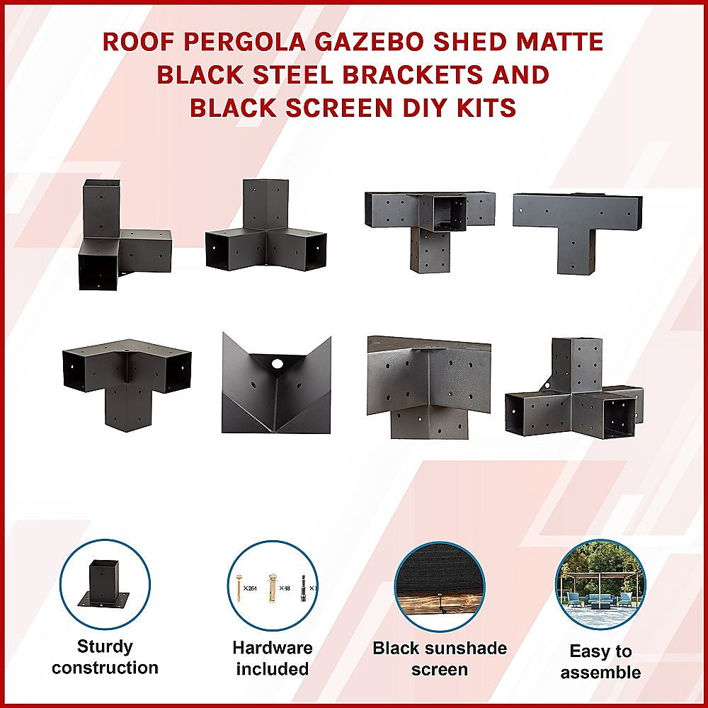 Roof Pergola Gazebo Shed Matte Black Steel Brackets and Black Screen DIY Kits V63-848271