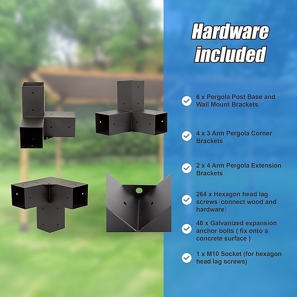 Roof Pergola Gazebo Shed Matte Black Steel Brackets and Black Screen DIY Kits V63-848271