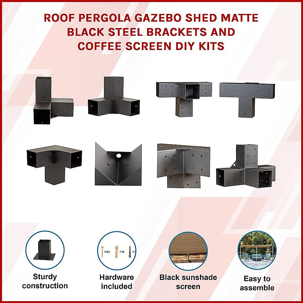 Roof Pergola Gazebo Shed Matte Black Steel Brackets and Coffee Screen DIY Kits V63-848281