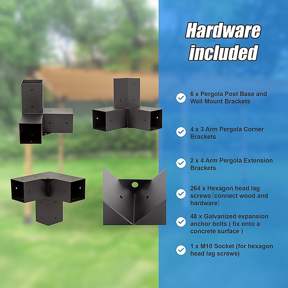 Roof Pergola Gazebo Shed Matte Black Steel Brackets and Coffee Screen DIY Kits V63-848281