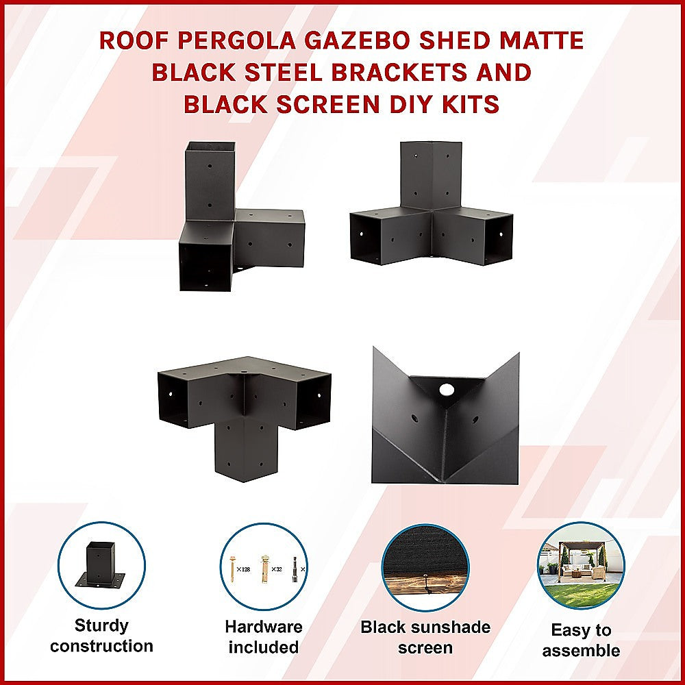 Roof Pergola Gazebo Shed Matte Black Steel Brackets and Black Screen DIY Kits V63-848291