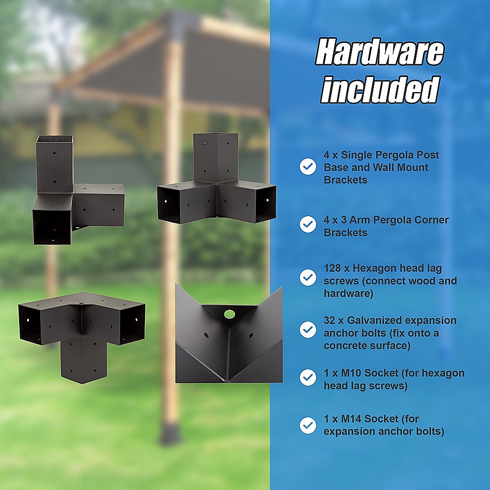 Roof Pergola Gazebo Shed Matte Black Steel Brackets and Black Screen DIY Kits V63-848291