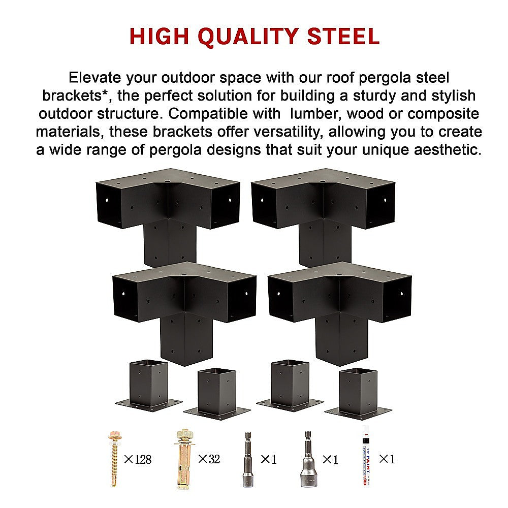 Roof Pergola Gazebo Shed Matte Black Steel Brackets and Black Screen DIY Kits V63-848291