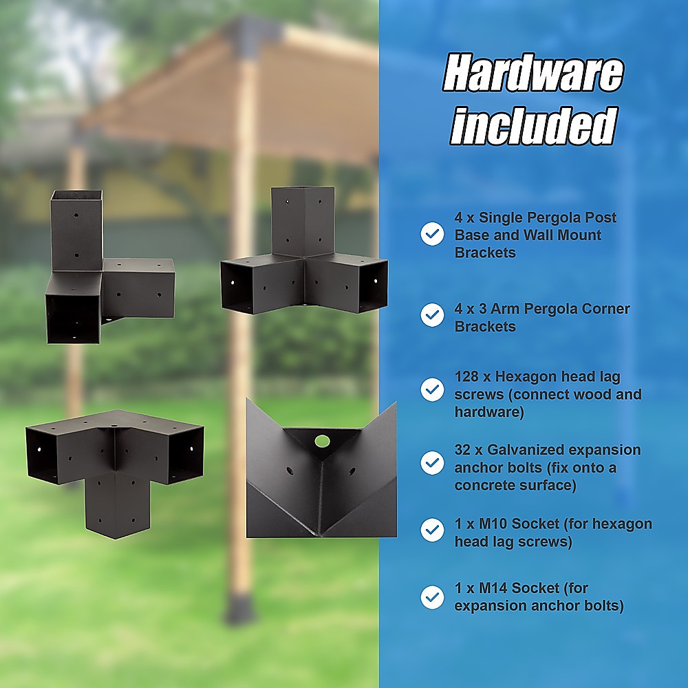 Roof Pergola Gazebo Shed Matte Black Steel Brackets and Coffee Screen DIY Kits V63-848301