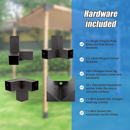 Roof Pergola Gazebo Shed Matte Black Steel Brackets and Coffee Screen DIY Kits V63-848301