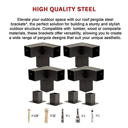 Roof Pergola Gazebo Shed Matte Black Steel Brackets and Coffee Screen DIY Kits V63-848301