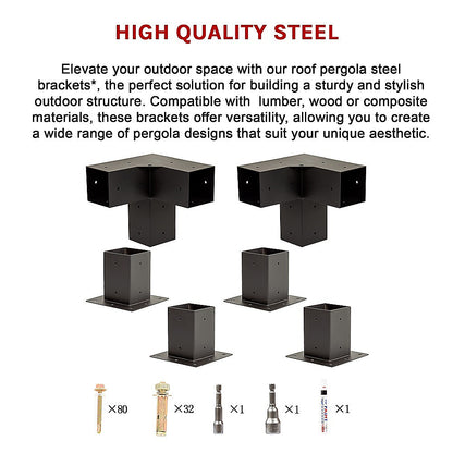 Roof Pergola Gazebo Shed Matte Black Steel Brackets and Black Screen DIY Kits V63-848311
