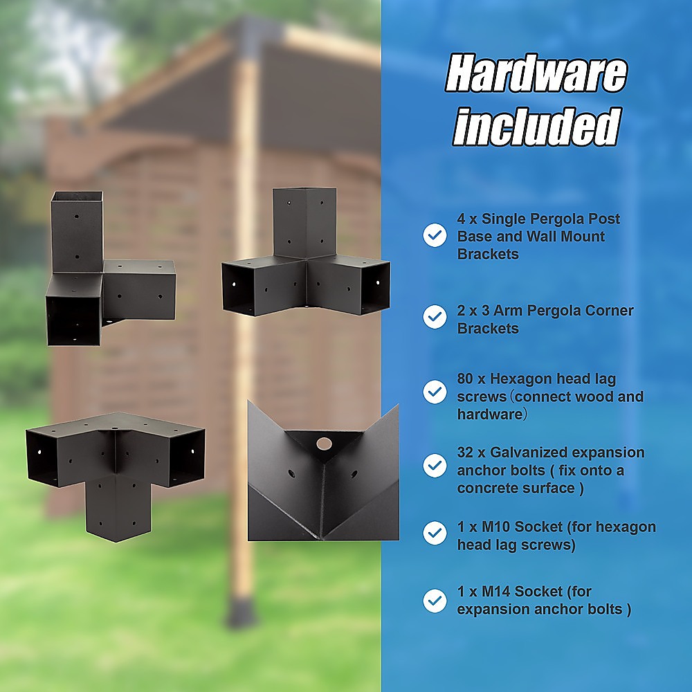 Roof Pergola Gazebo Shed Matte Black Steel Brackets and Black Screen DIY Kits V63-848311