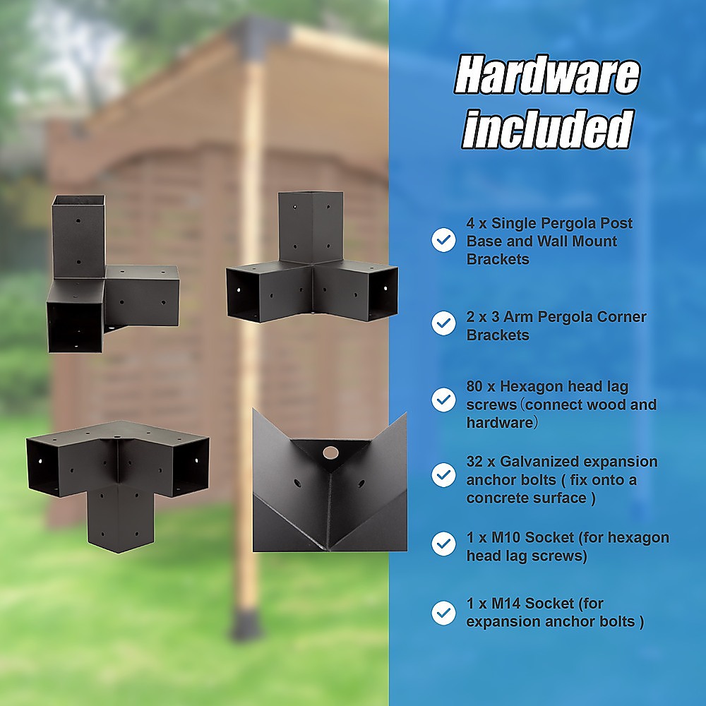Roof Pergola Gazebo Shed Matte Black Steel Brackets and Coffee Screen DIY Kits V63-848321