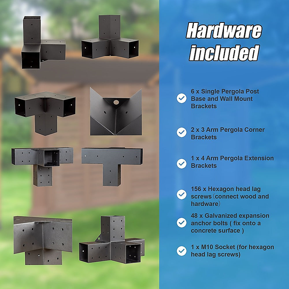 Roof Pergola Gazebo Shed Matte Black Steel Brackets and Black Screens DIY Kits V63-848331